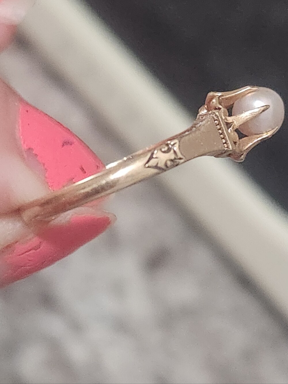 Antique 14k ylw gold Edwardian 6-prong buttercup setting natural pearl ring - Picture 12 of 16
